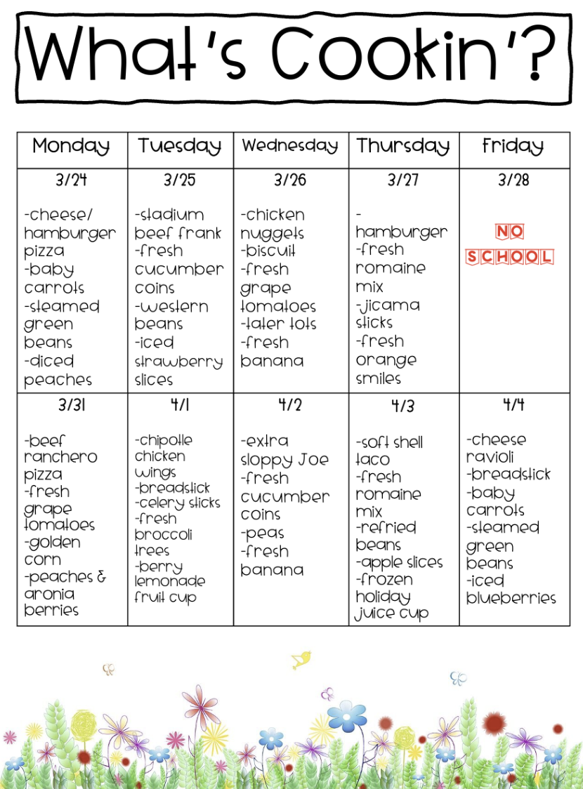 Lunch Menu